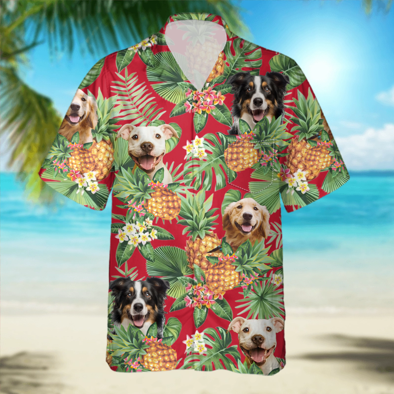 PSH06 Personalized Photo Upload Dog Lover Pineapple Hawaiian Shirt