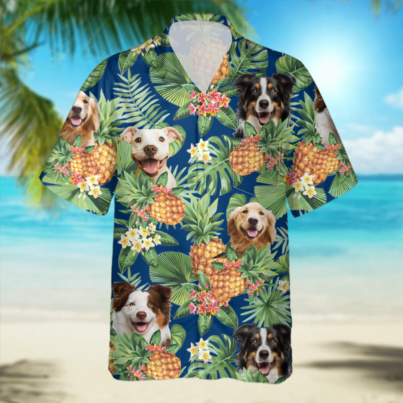 PSH06 Personalized Photo Upload Dog Lover Pineapple Hawaiian Shirt