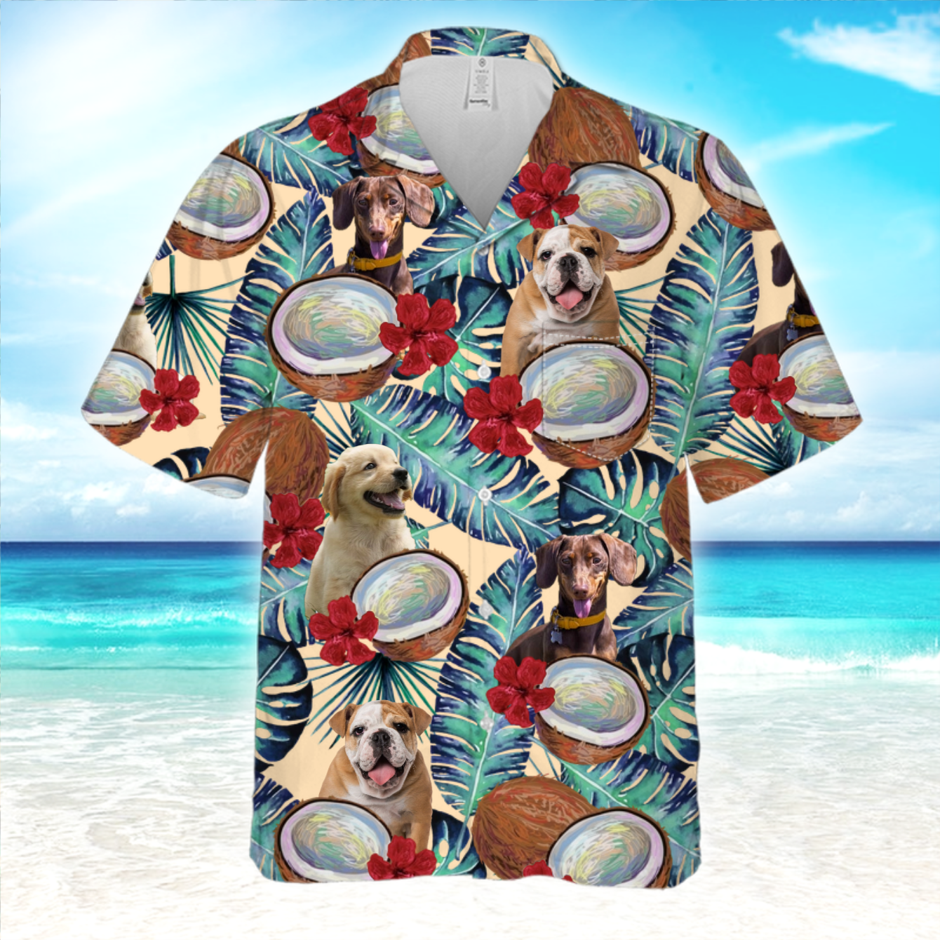 PSH11 Personalized Photo Upload Dog Lover Tropical Coconut Custom Hawaiian Shirt