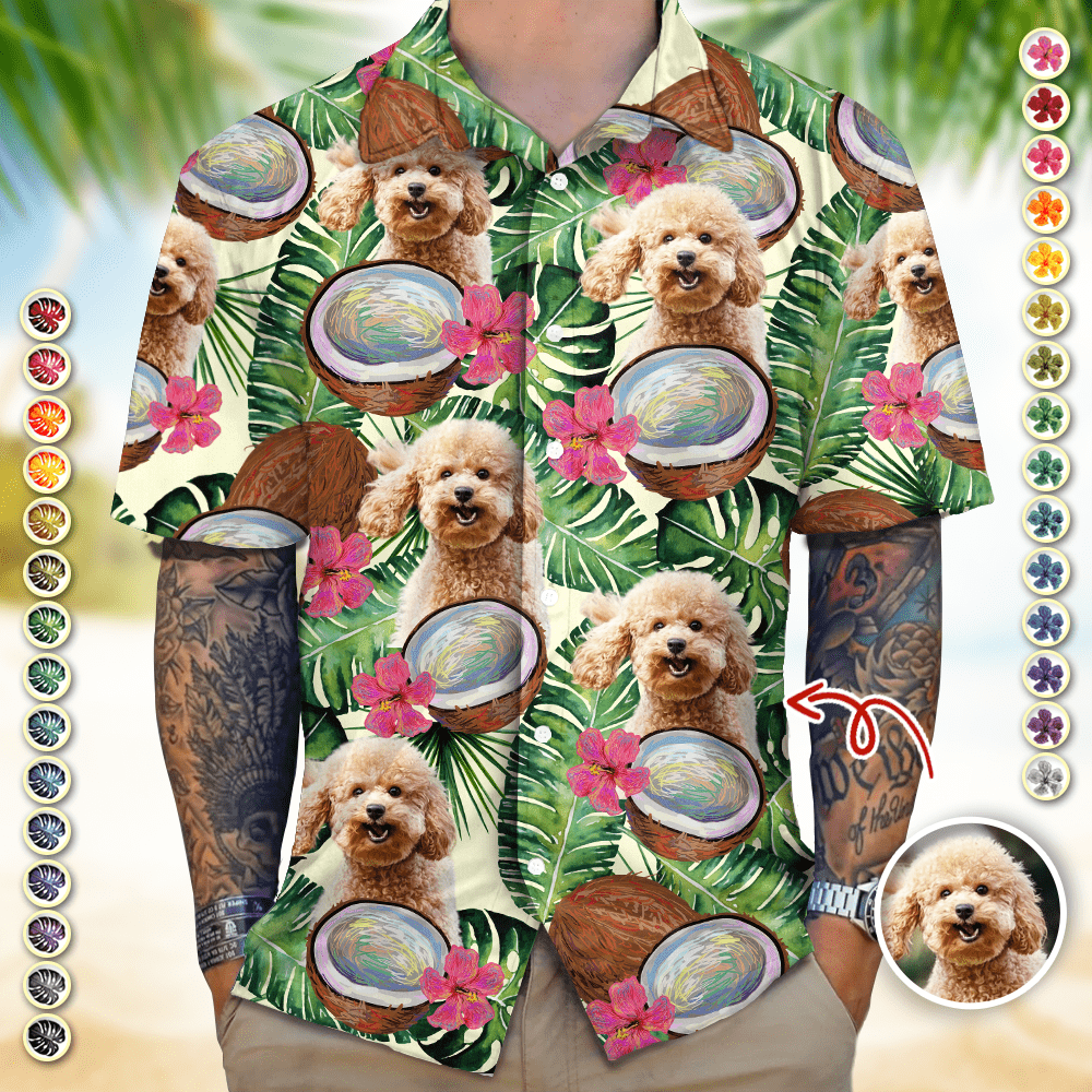 PSH11 Personalized Photo Upload Dog Lover Tropical Coconut Custom Hawaiian Shirt