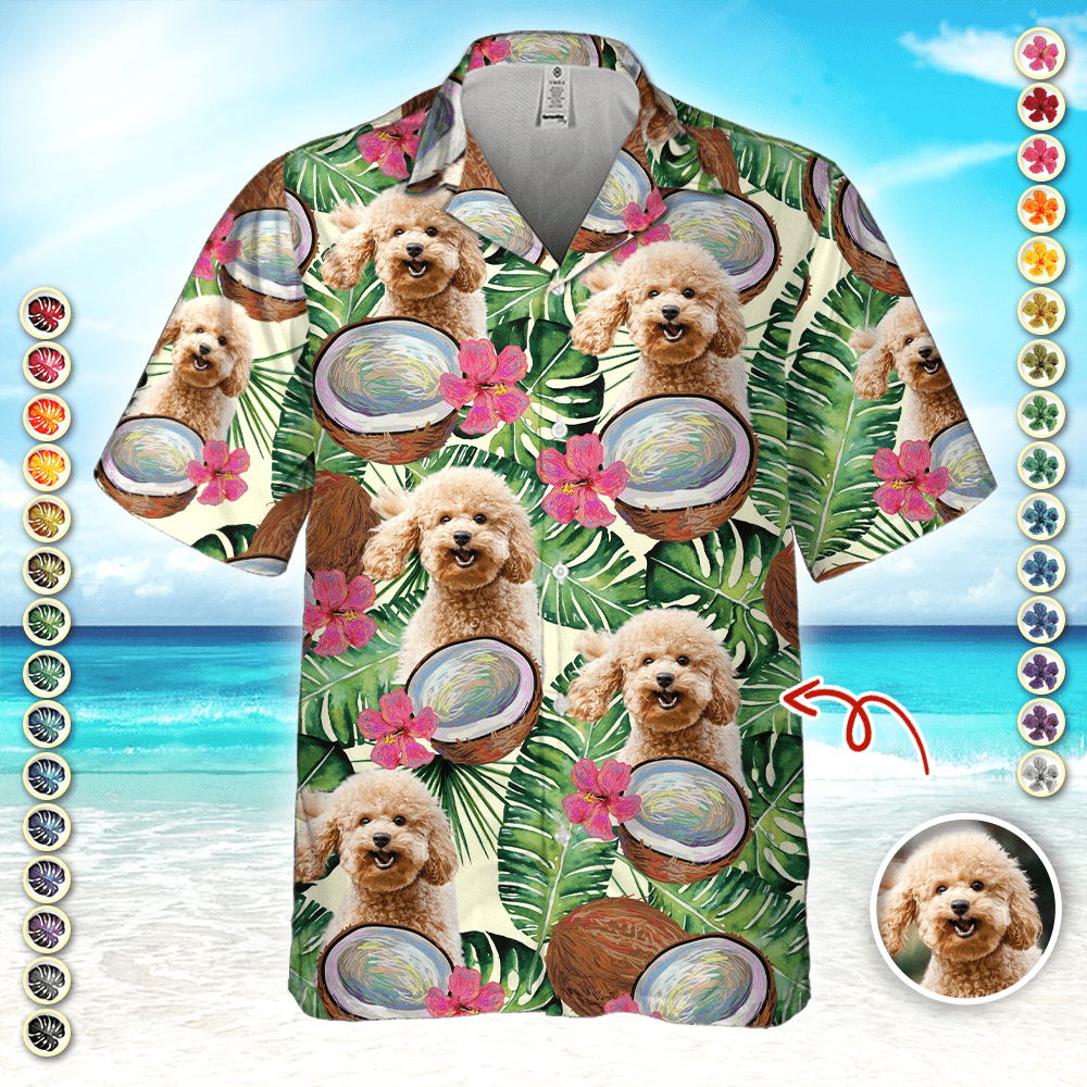 PSH11 Personalized Photo Upload Dog Lover Tropical Coconut Custom Hawaiian Shirt