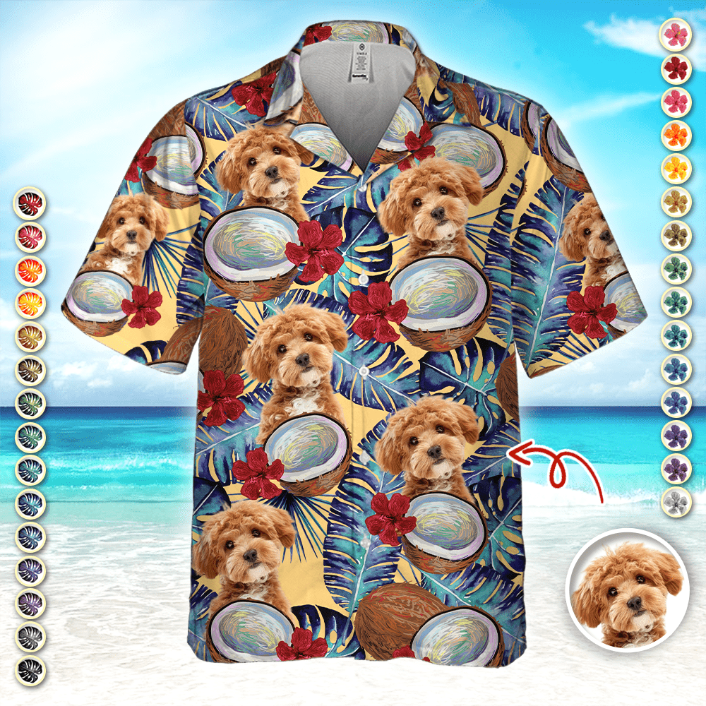 PSH11 Personalized Photo Upload Dog Lover Tropical Coconut Custom Hawaiian Shirt
