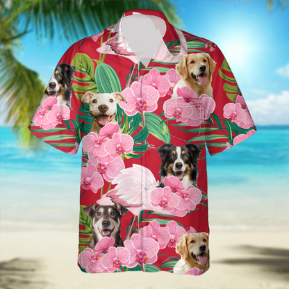 PSH07 Personalized Photo Upload Dog Lover Flamingo Hawaiian Shirt