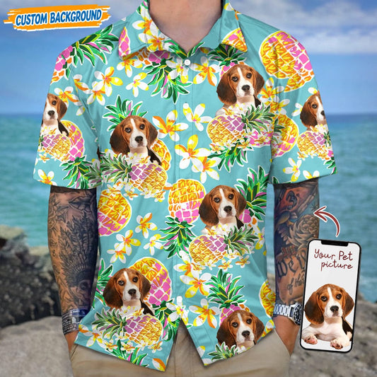 PSH04 Personalized Photo Upload Dog Lover Pineapple Hawaiian Shirt