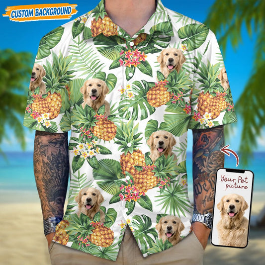 PSH06 Personalized Photo Upload Dog Lover Pineapple Hawaiian Shirt
