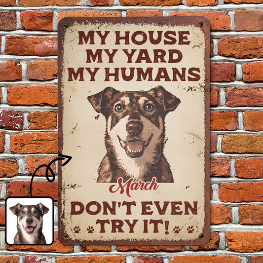 PSMT02 My House My Yard My Humans Don't Even Try It-Personalized Custom Metal Sign